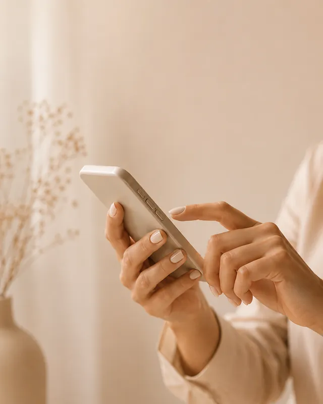 Mãos a escrever uma mensagem de WhatsApp no telemóvel